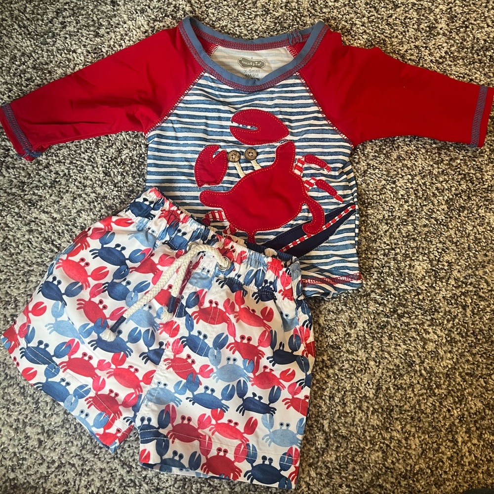 Mud Pie Red and Blue Crab Baby Set